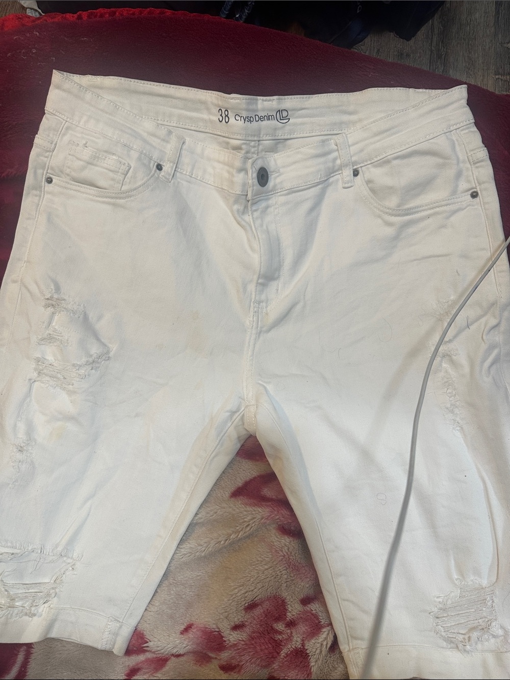 White Men’s Distressed Jeans - 38